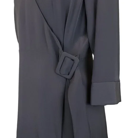 Nordstrom TopShop Black Wrap Dress Side Buckle Knee Length, 8 - Picture 3 of 10